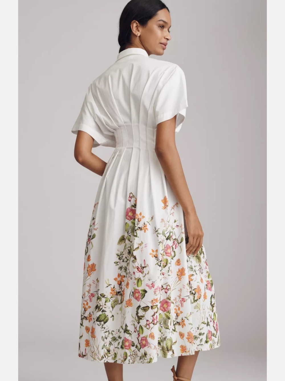 Exquise Tobie White Floral Button Front Maxi Shirt Dress XS Cotton